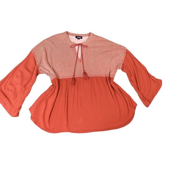Gigio Long Bell Sleeve BOHO Tassle Tie Tunic Top Sz S Rust #312J - Picture 2 of 9